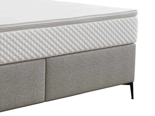 Conjunto Completo Boxspring Com Cabeceira Estofada + Sommier + Colchão + Sobrecolchão 160 X 200 Cm Tecido Cinza-Claro - Inao De Ysmee