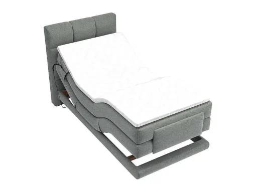 Conjunto Completo Boxspring, Cabeceira De Cama Acolchoada + Sommiers Articulados Eletricos + Colchão + Sobrecolchão 100X200 Cm Tecido Cinzento-Claro - Lodi Da Palacio