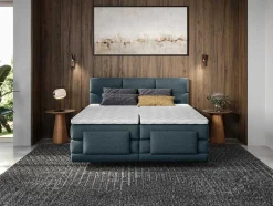 Conjunto Completo Boxspring Cabeceira De Cama Acolchoada + Sommiers Articulados Eletricos + Colchão + Sobrecolchão 2X90X200 Cm Tecido Azul - Lodi De Palacio