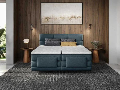 Conjunto Completo Boxspring Cabeceira De Cama Acolchoada + Sommiers Articulados Eletricos + Colchão + Sobrecolchão 2X90X200 Cm Tecido Azul - Lodi De Palacio