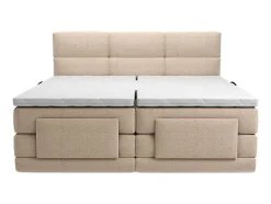 Conjunto Completo Boxspring, Cabeceira De Cama Acolchoada + Sommiers Articulados Eletricos + Colchão + Sobrecolchão 2X80X200 Cm Tecido Bege - Lodi Da Palacio