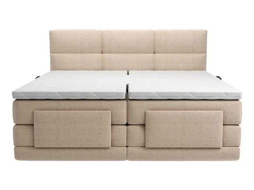 Conjunto Completo Boxspring, Cabeceira De Cama Acolchoada + Sommiers Articulados Eletricos + Colchão + Sobrecolchão 2X80X200 Cm Tecido Bege - Lodi Da Palacio