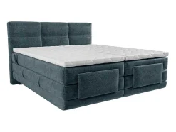 Conjunto Completo Boxspring Cabeceira De Cama Acolchoada + Sommiers Articulados Eletricos + Colchão + Sobrecolchão 2X90X200 Cm Tecido Azul - Lodi De Palacio