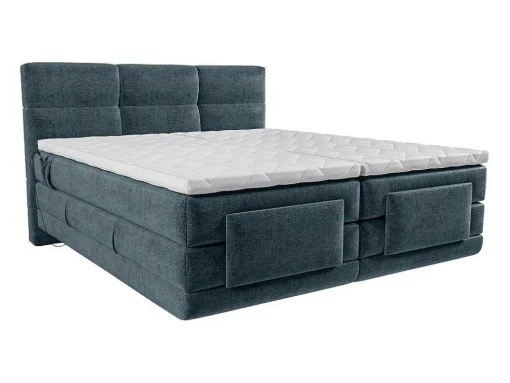 Conjunto Completo Boxspring Cabeceira De Cama Acolchoada + Sommiers Articulados Eletricos + Colchão + Sobrecolchão 2X90X200 Cm Tecido Azul - Lodi De Palacio