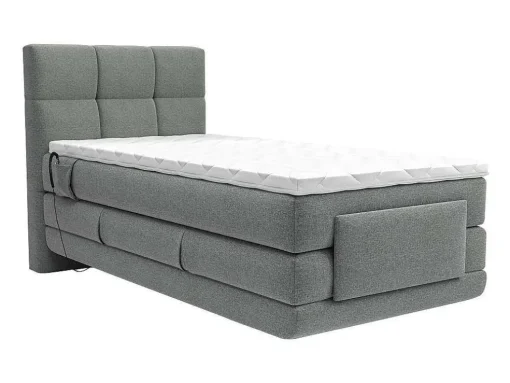 Conjunto Completo Boxspring, Cabeceira De Cama Acolchoada + Sommiers Articulados Eletricos + Colchão + Sobrecolchão 100X200 Cm Tecido Cinzento-Claro - Lodi Da Palacio