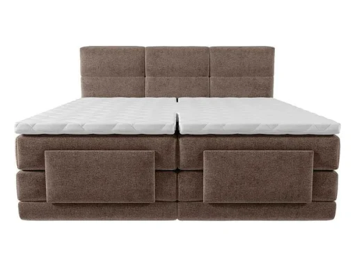 Conjunto Completo Boxspring Cabeceira De Cama Acolchoada + Sommiers Articulados Eletricos + Colchão + Sobrecolchão 2X90X200 Cm Tecido Castanho - Lodi De Palacio