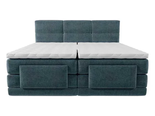 Conjunto Completo Boxspring Cabeceira De Cama Acolchoada + Sommiers Articulados Eletricos + Colchão + Sobrecolchão 2X90X200 Cm Tecido Azul - Lodi De Palacio