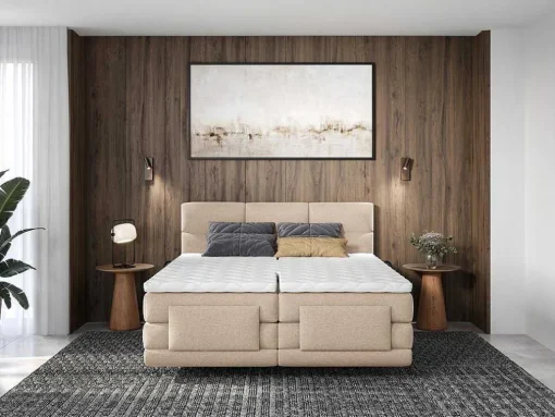 Conjunto Completo Boxspring, Cabeceira De Cama Acolchoada + Sommiers Articulados Eletricos + Colchão + Sobrecolchão 2X80X200 Cm Tecido Bege - Lodi Da Palacio