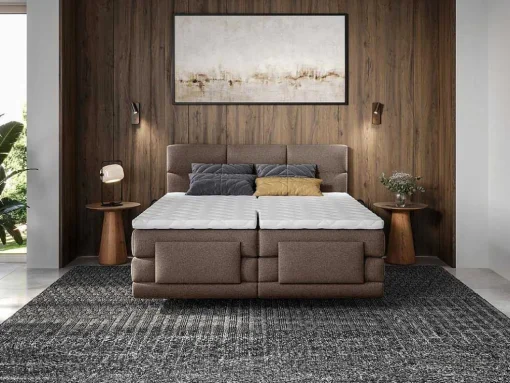 Conjunto Completo Boxspring Cabeceira De Cama Acolchoada + Sommiers Articulados Eletricos + Colchão + Sobrecolchão 2X90X200 Cm Tecido Castanho - Lodi De Palacio