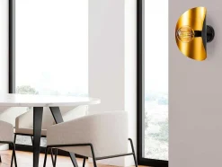 Conjunto De 2 Apliques De Parede Em Metal C. 13 X L. 17 X A. 30 Cm, Dourado E Preto - Helios