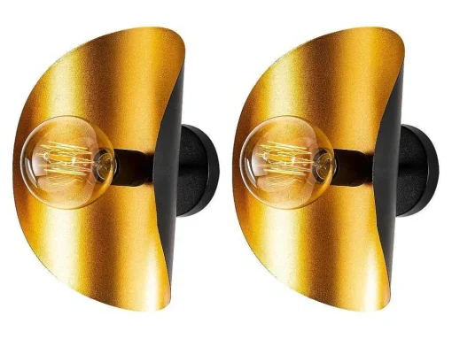 Conjunto De 2 Apliques De Parede Em Metal C. 13 X L. 17 X A. 30 Cm, Dourado E Preto - Helios