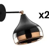 Conjunto De 2 Apliques Em Metal Com Abajur Orientavel De D. 17 X A. 28 Cm Cor Preto E Acobreado - Yildo