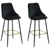 Conjunto De 2 Bancos Altos Veludo E Metal Preto - Vevlina