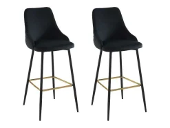 Conjunto De 2 Bancos Altos Veludo E Metal Preto - Vevlina