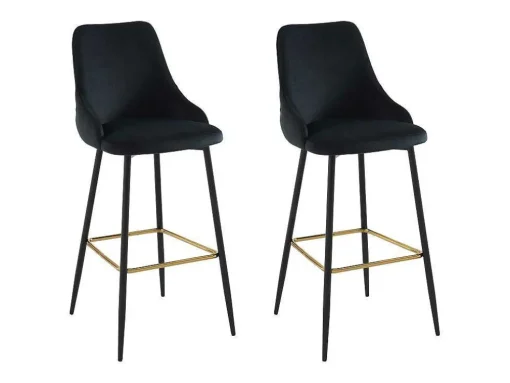 Conjunto De 2 Bancos Altos Veludo E Metal Preto - Vevlina