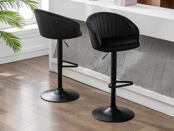 Conjunto De 2 Bancos Altos Tecido E Metal Preto - Doraliz