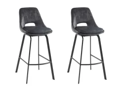 Conjunto De 2 Bancos Altos Em Veludo E Metal Cor Antracite - Keline