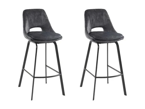 Conjunto De 2 Bancos Altos Em Veludo E Metal Cor Antracite - Keline