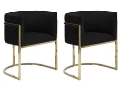 Conjunto De 2 Cadeiras Com Apoios De Bracos Peria De Pascal Morabito - Veludo E Metal - Preto E Dourado