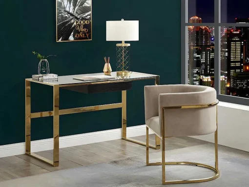 Conjunto De 2 Cadeiras Com Apoios De Bracos Peria De Pascal Morabito - Veludo E Metal - Bege E Dourado