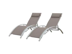 Conjunto De 2 Cadeiras De Conves Galapagos Em Aluminio Taupe Têxtilene - Aluminio Branco