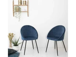 Conjunto De 2 Cadeiras De Veludo Azul Diane Vintage