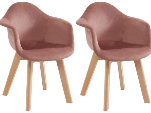 Conjunto De 2 Cadeiras De Criança Com Apoios De Bracos Em Veludo E Faia Cor-De-Rosa - Poupinette