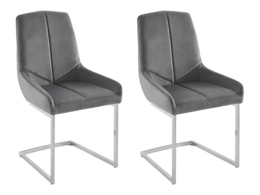 Conjunto De 2 Cadeiras Em Veludo E Metal, Cor Cinza - Berlona