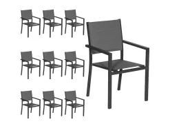 Conjunto De 10 Cadeiras Estofadas Em Aluminio Antracite - Têxtileno Cinzento