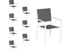 Conjunto De 8 Cadeiras Estofadas Em Aluminio Branco - Têxtileno Cinzento
