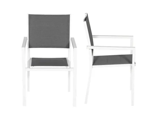 Conjunto De 8 Cadeiras Estofadas Em Aluminio Branco - Têxtileno Cinzento