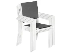 Conjunto De 8 Cadeiras Estofadas Em Aluminio Branco - Têxtileno Cinzento