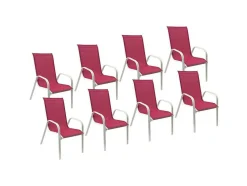 Conjunto De 8 Cadeiras Marbella Em Têxtilene Rosa - Aluminio Branco