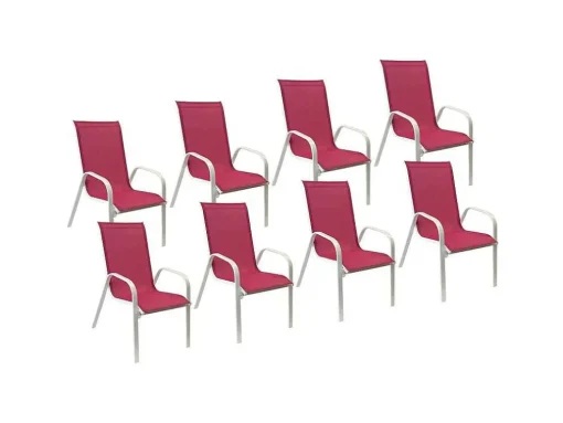 Conjunto De 8 Cadeiras Marbella Em Têxtilene Rosa - Aluminio Branco