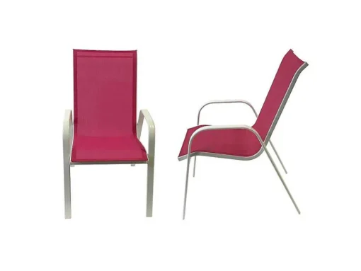 Conjunto De 8 Cadeiras Marbella Em Têxtilene Rosa - Aluminio Branco