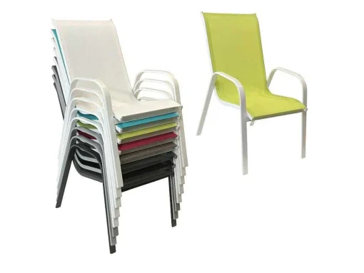 Conjunto De 4 Cadeiras Marbella Em Têxtilene Verde - Aluminio Branco