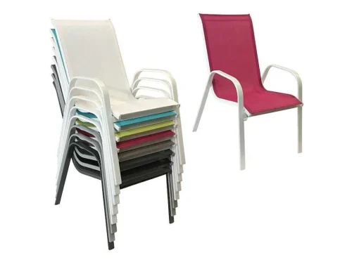 Conjunto De 8 Cadeiras Marbella Em Têxtilene Rosa - Aluminio Branco