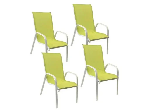 Conjunto De 4 Cadeiras Marbella Em Têxtilene Verde - Aluminio Branco