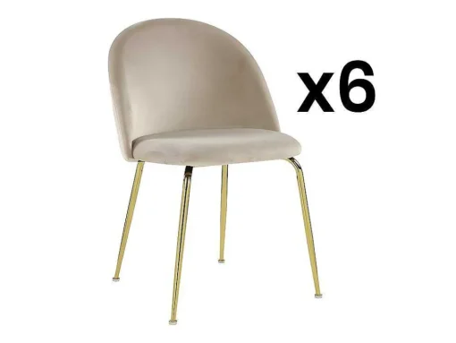 Conjunto De 6 Cadeiras Melbourne - Veludo E Metal Dourado - Bege