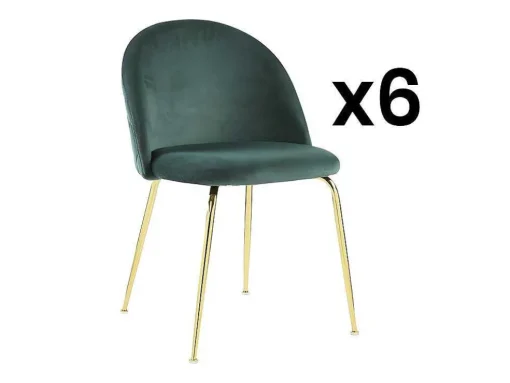 Conjunto De 6 Cadeiras Melbourne - Veludo E Metal Dourado - Verde