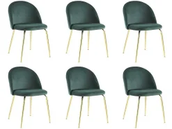 Conjunto De 6 Cadeiras Melbourne - Veludo E Metal Dourado - Verde