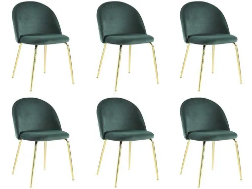 Conjunto De 6 Cadeiras Melbourne - Veludo E Metal Dourado - Verde