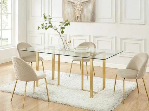 Conjunto De 6 Cadeiras Melbourne - Veludo E Metal Dourado - Bege