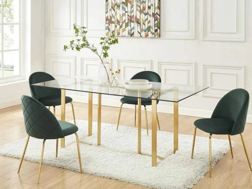 Conjunto De 6 Cadeiras Melbourne - Veludo E Metal Dourado - Verde