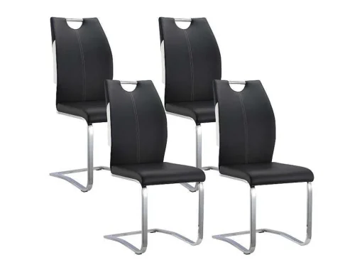 Conjunto De 4 Cadeiras Winch - Pele Sintética Preto E Branco - Pés Em Metal Cromado