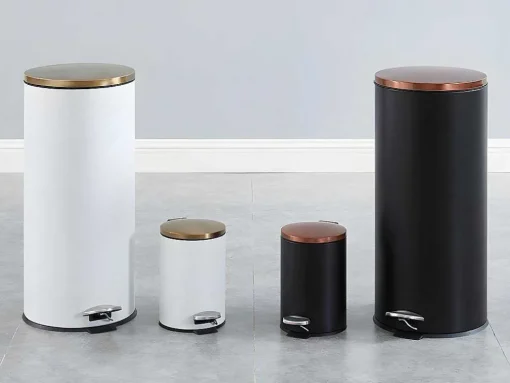 Conjunto De 2 Caixotes Do Lixo Com Pedal Em Inox De 30 L E 3 L Cor Preto E Cobre - Pira