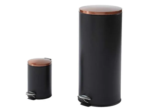 Conjunto De 2 Caixotes Do Lixo Com Pedal Em Inox De 30 L E 3 L Cor Preto E Cobre - Pira