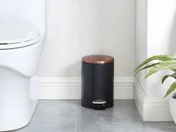 Conjunto De 2 Caixotes Do Lixo Com Pedal Em Inox De 30 L E 3 L Cor Preto E Cobre - Pira
