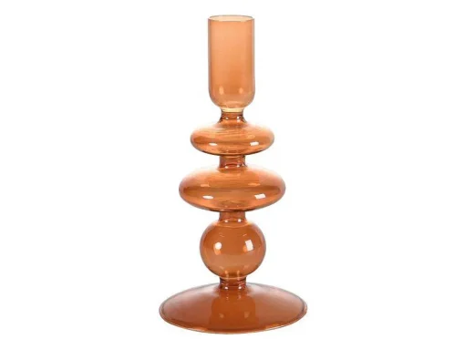Conjunto De 2 Castiçais A. 21 E 18,5 Cm Vidro Laranja - Kandie