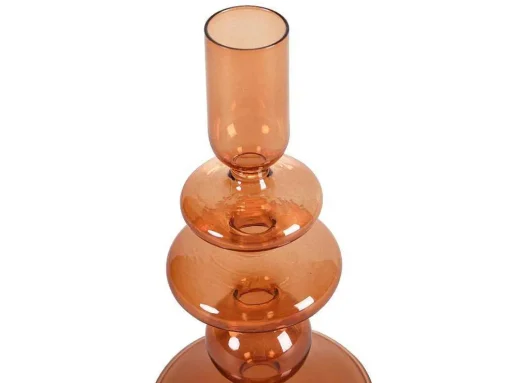 Conjunto De 2 Castiçais A. 21 E 18,5 Cm Vidro Laranja - Kandie